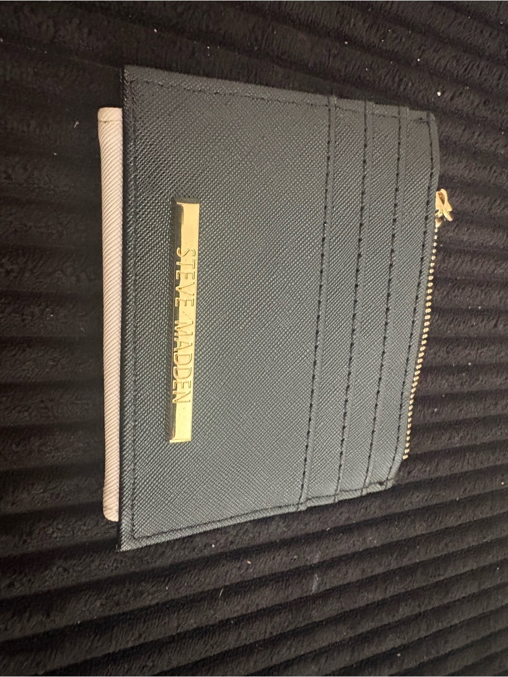 Steve Madden Black and Cream Card Wallet with Gold Logo